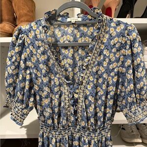 Max Studio Blue Floral Dress with Yellow Accents